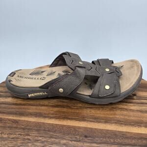 Merrell Shoes Womens 11 Brown Leather Slide Sandals Comfort Slip On Flats
